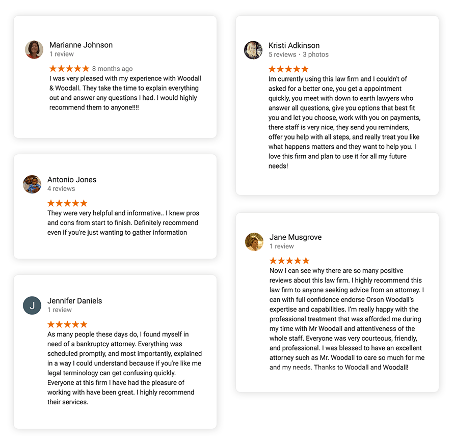 Multiple 5 star reviews for Woodall & Woodall